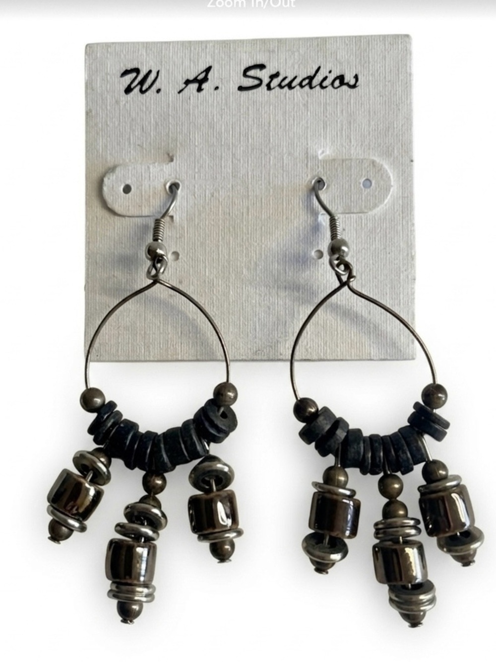NWT Black Leather Silver Beaded Earrings